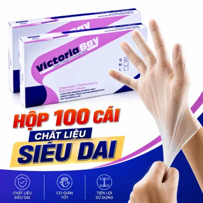 Hộp [100] Găng Tay Siêu Dai Victoria Bay Nấu Ăn Làm Bếp Vệ Sinh siêu bắt tay,chất liệu TPE không mùi