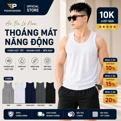 Áo thun ba lỗ nam cotton thoát nhiệt vải co giãn mềm mịn, khử mùi thoáng mát pigofashion ABL01 chọn màu