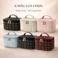 Túi đựng đồ trang điểm vải tweed sức chứa lớn phong cách Hepburn dành cho nữ- stylish & roomy