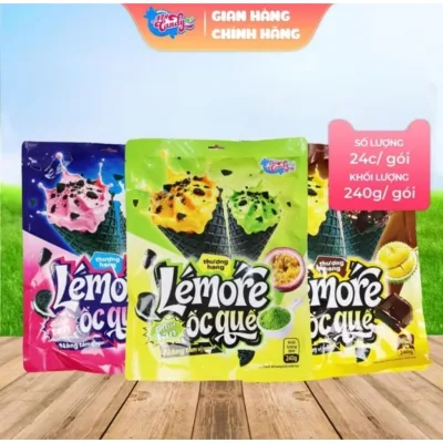 Bánh kem ốc quế Lemore Mix Vị (sữa chua & dâu, sầu riêng & socola, chanh dây & matcha) béo ngọt giòn tan My Candy