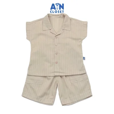 Bộ quần áo Lửng bé trai họa tiết Kẻ Sọc Kem cotton - AICDBTRWI4BN - AIN Closet