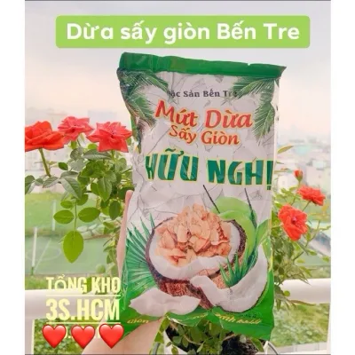 Dừa khô sấy giòn thương hiệu Hữu Nghị gói 275gr, topping cho kem, sinh tố, các món ăn vặt