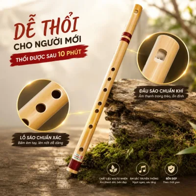 Sáo dọc học thổi sáo trúc sau 10 phút - Xưởng Sáo Hoàng Lâm