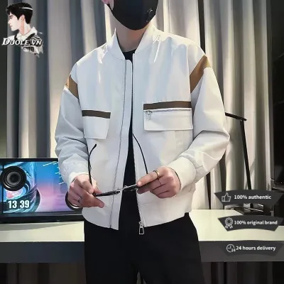 Áo Khoác Thời Trang Xuân Thu Phong Cách áo khoác nam unisex áo khoác nam đen Chất lượng cao đa túi thiết kế cảm giác dây kéo cắt màu áo Hàn Quốc áo khoác nam thời trang Mới Cho Nam áo khoát gió nam