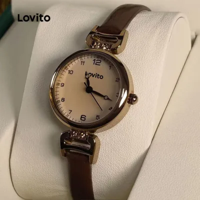 Đồng hồ thạch anh Lovito Elegant màu trơn phong cách thường ngày thanh lịch cổ điển phù hợp mọi mùa cho nữ LFA82346