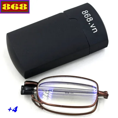 Mắt kính lão gọng xếp màu nâu 4 độ, từ 1 độ đến 4 độ, mắt kính viễn, mắt kính rút, mắt kính gấp