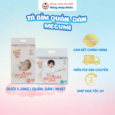 Tã Dán / Bỉm Quần Megumi Nhật Bản Mỏng Nhẹ Thấm Hút (Đủ Size NB64, S58, M50, L44, XL38, XXL26)