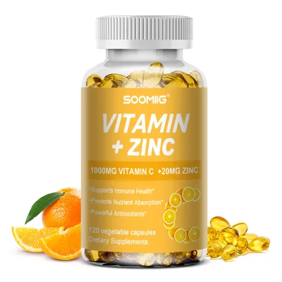 Soomiig Vitamin C Capsules with Zinc 1000 Mg Vitamin C and 20 Mg Zinc, Immune Support Supplement for Healthy Skin