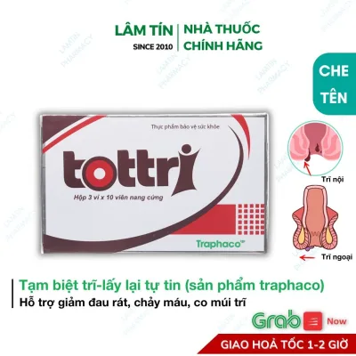 Tottri Nang Cứng Traphaco Giúp Co Búi Trĩ, Giảm Đau Rát, Chảy Máu Đại Tiện 30V