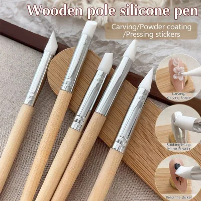 Khắc Bàn Chải Gỗ Cực Silicon Móng Tay Nghệ Thuật Bút Bàn Chải UV Gel Ba Lan Đầu Hình Ảnh DIY Chấm Ba Lan Bàn Chải Bút Tự Làm Dụng Cụ Làm Móng Tay