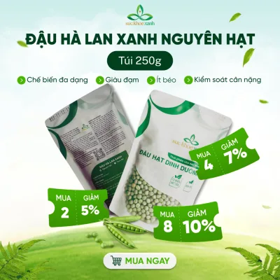 Đậu Hà Lan Xanh Nguyên hạt Canada 250g Sức Khỏe Xanh - Hạt cao cấp - Giàu vitamin, khoáng chất - Ăn chay, ăn kiêng