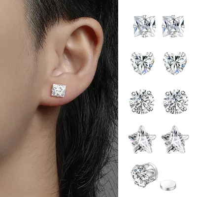 1 Hình Học Kim Cương Kẹp Từ Tính Bông Tai Nam Châm Không Cần Khuyên Pha Lê Vuông Đá Trang Sức Quà Tặng