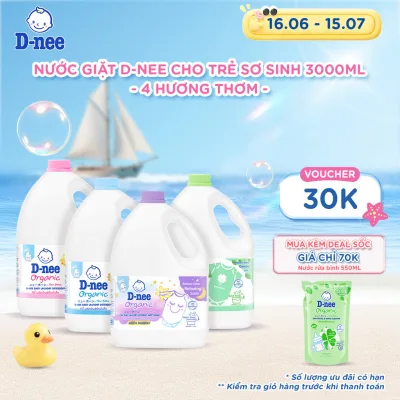 Nước giặt D-nee cho trẻ sơ sinh, mềm dịu, thơm nhẹ, không hư hại quần áo - Can 3000ml - 4 Hương thơm