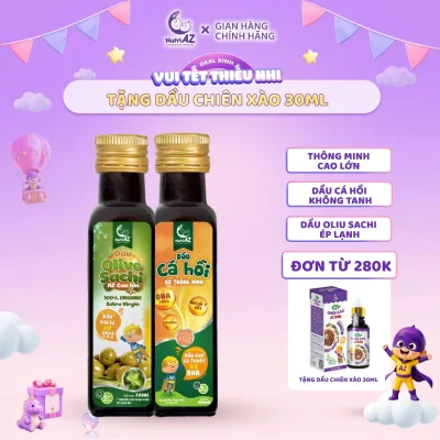 Dầu Ăn Dặm Cho Bé NutriAZ - Set Dầu Cá Hồi, Oliu Sachi,Chiên Xào 5 Hạt Quý NutriAZ Thông Minh Cao Lớn Cho Bé Từ 6 Tháng