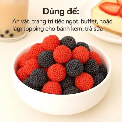 Kẹo dẻo hình quả mâm xôi dùng trang trí bánh kem, trang trí tiệc ngọt đồ ăn vặt