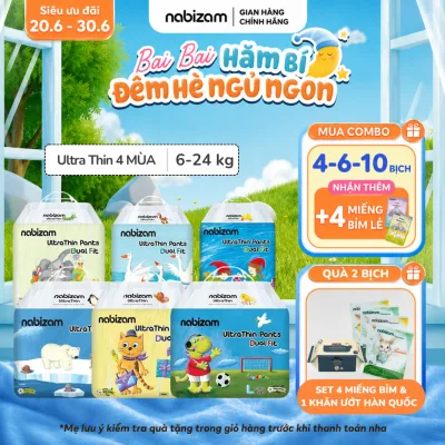 Tã/Bỉm Quần NABIZAM ULTRA THIN 4 Mùa Mỏng Mềm, Thấm Hút Nhanh Size M32/L30/XL26/2XL22/3XL20/4XL18