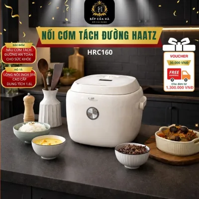 Nồi Cơm Điện Haatz 1.6L HRC160 Thiết Kế Hiện Đại Sang Trọng, Công Suất 500W Nấu Cơm Nhanh - Bếp Của Hà