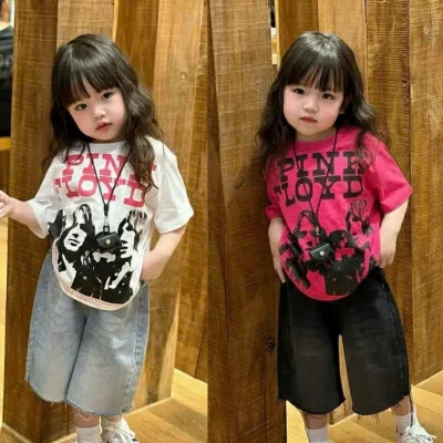 Set áo thun cotton phối quần NGỐ TUA RUA cá tính cho bé gái đi học, đi chơi