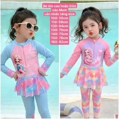 Swimwear, 2-Piece Bikini with Long Sleeves and Skirt, Paired with Long Pants and Hat for Girls to Wear to the Beach, Swimming