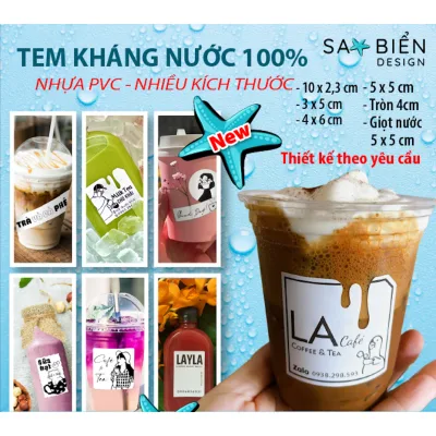 In tem dán Sao Biển. Combo 50 tem nhãn dán KHÁNG NƯỚC 100% - Tem nhựa dán ly/ chai cafe, trà sữa...