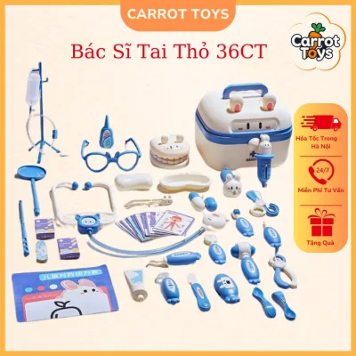 Bộ Đồ Chơi Bác Sĩ Tai Thỏ Cho Bé Cao Cấp 36 Chi Ciết, Mô Phỏng Thiết Bị Y Tế Thật