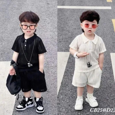 Bộ Cộc Tay Bé Trai, Set Bộ Lưới 2 Màu Đen Trắng Siêu Đẹp Đi Chơi Đi Biển Cho Bé Từ 6 - 24kg