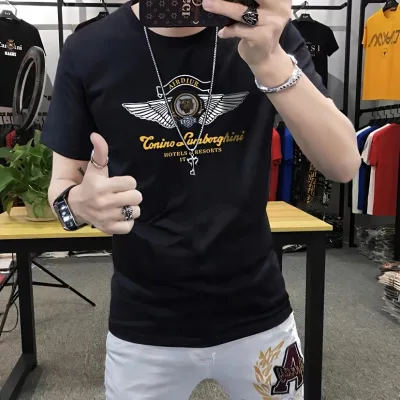 Thời trang Châu Âu thời trang mùa hè mới thương hiệu thời trang nam huy hiệu in hình đầu hổ ngắn tay sang trọng Áo thun nam trẻ trung