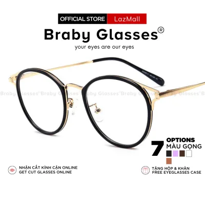 Gọng kính cận mắt tròn nam nữ kiểu dáng mới lạ Braby Glasses chất liệu kim loại thiết kế đơn giản cao cấp sang trọg MK95