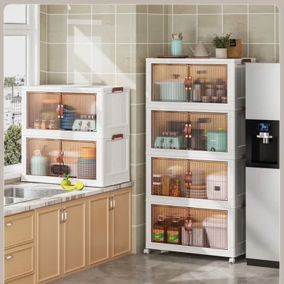 Foldable Kitchen Storage Cabinet, Multi-Purpose Wardrobe with 360-Degree Wheels, Made of High-Quality Pp Plastic