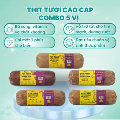 Thức Ăn Cho Chó Mèo Đông Lạnh 500g - Thịt Tươi Combo Vip 5 Đủ 5 Vị Thức Ăn Cho Chó Heo,Gà,Bò,Cá,Cút