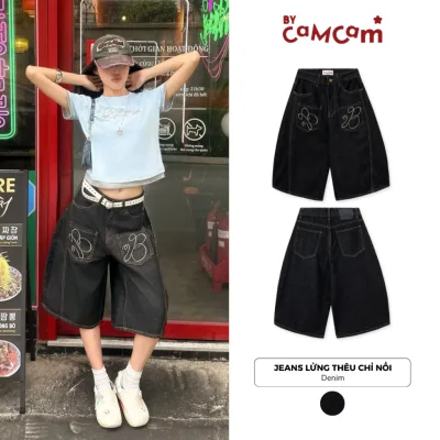 Quần Jeans Lửng Thêu Túi Trước 𝑩𝒚𝒄𝒂𝒎𝒄𝒂𝒎 Ống Rộng Unisex Nam Nữ QTL289