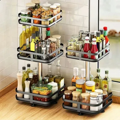 Kệ Đựng Gia Vị Xoay 360 Độ 1/2/3 Tầng ,Kệ Để Đồ Nhà Bếp Thông Minh ,Dáng Vuông/Tròn -Lumbley