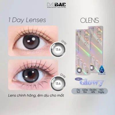 Lens 1 ngày OLENS KOREA chính hãng Big Glowy màu xám kính áp tròng DIA 14.2mm có độ 0-8 DABAE