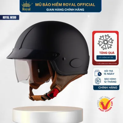 Mũ Bảo Hiểm Nửa Đầu Kính Âm Nửa Mặt Royal M199 Chính Hãng Bảo Hành 12 Tháng