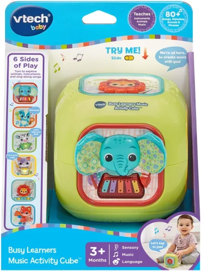 Đồ chơi khối lập phương học tập cho trẻ từ 3 tháng tuổi 80-574100 VTech Baby Busy Learners Music Activity Cube, Green - D68 - LICCA