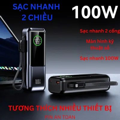 Sạc dự phòng dung lượng 22000mAh công suất 100W, tích hợp dây sạc USB-C thu gọn – Hỗ trợ sạc nhanh, tương thích đa thiết bị: điện thoại, laptop, máy tính bảng