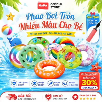 Phao Bơi Tròn 2 Lớp Cao Cấp 60–90cm Cho Bé & Người Lớn, Phao Tập Bơi, Phao Cứu Sinh 2 Van Hơi An Toàn, Phao Bơi Trẻ Em