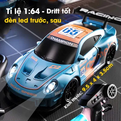 Ô Tô Điều Khiển Từ Xa Mini Drift tỉ lệ 1:64 sóng 2,4G – Xe RC Nhỏ Gọn, Pin Sạc, Đèn LED