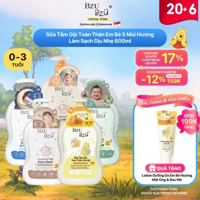 Sữa Tắm Gội Toàn Thân Em Bé BZU BZU Baby Head to Toe Wash 5 Mùi Hương Làm Sạch Dịu Nhẹ 600ml