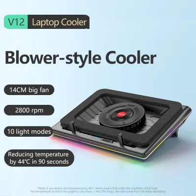 Máy làm mát máy tính xách tay RGB Llano V12 Turbo-Fan mạnh mẽ (2800 vòng / phút) với tốc độ thay đổi vô hạn để làm mát nhanh máy tính xách tay chơi game, Tấm làm mát máy tính xách tay 15,6-21 inch