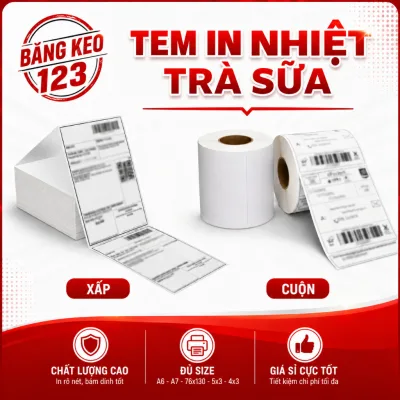TEM NHIỆT A6 A7 100x150 - 75x100 - 76x130 Xấp Giấy In Bill , TMĐT, Tem Trà Sữa