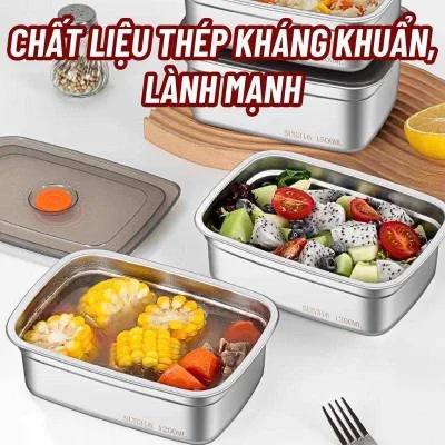 (Siêu sale🥰🔥)Combo 5 hộp inox dung tích 1500ml có nắp đậy nhựa silicon tiện lợi, hộp đựng thực phẩm inox, khay inox 1500ml😍😍😍