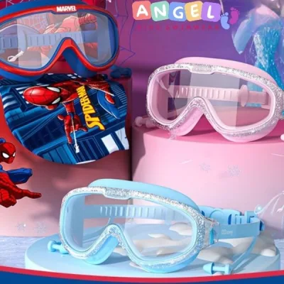 Children's Swimming Goggles with Wide Viewing Angle, Disney Pattern Earplugs, Anti-Fog Transparent Glasses for Girls and Boys (with Free Earplugs and Nose Plugs)