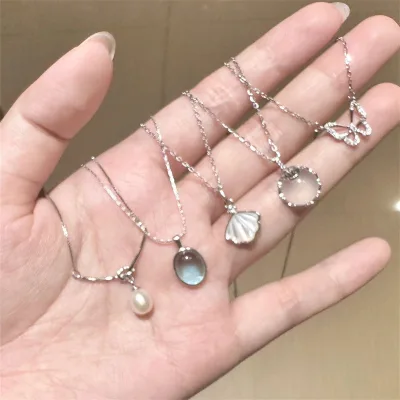 🎀Motostyle🎀 Vòng Cổ Vỏ Sò Điệp Nữ Dây Chuyền Cỏ 4 Lá Bạc Chuỗi Phụ Kiện Trang Sức