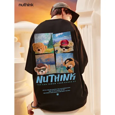 Nuthink Hợp Thời Trang Cặp Đôi Quốc Gia Hợp Thời Trang Rời Unisex Hoạt Hình Gấu Áo Thun Nữ Tay Ngắn Nam Hợp Thời Trang Hợp Thời Trang Thương Hiệu Mùa Hè Nửa Tay Nữ