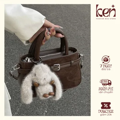 Túi xách nữ đeo chéo chất da lộn tặng kèm charm thỏ xinh trendy A20 - Ken túi xinh