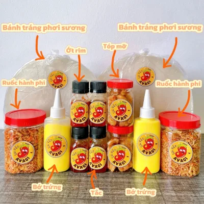 Bánh tráng phơi sương AVAGI, Tóp mỡ, chai Bơ, Ruốc hành phi