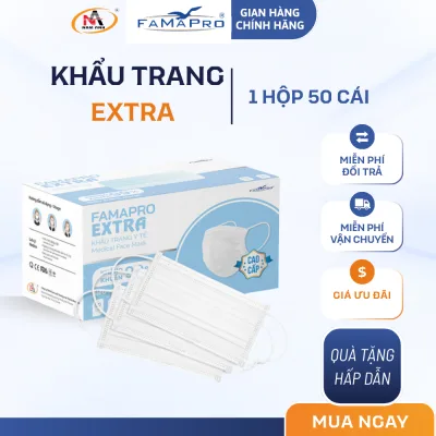 Khẩu Trang Y Tế Extra 4 Lớp – Nam Anh Famapro Ngừa Bụi Mịn, Hộp 50 Cái