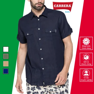 Áo Sơ Mi Nam Cao cấp Carrera Jeans Cộc Tay 2 Túi Ngực Vải Cotton - Nhập Khẩu Chính Hãng Từ Ý_T213C1251A