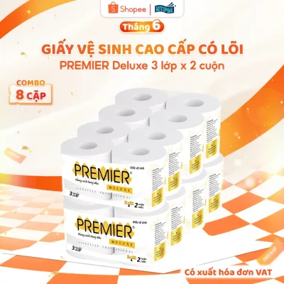 Giấy vệ sinh cao cấp PREMIER Deluxe có lõi, 3 lớp - 100% bột giấy nguyên sinh, không chất tẩy, 2